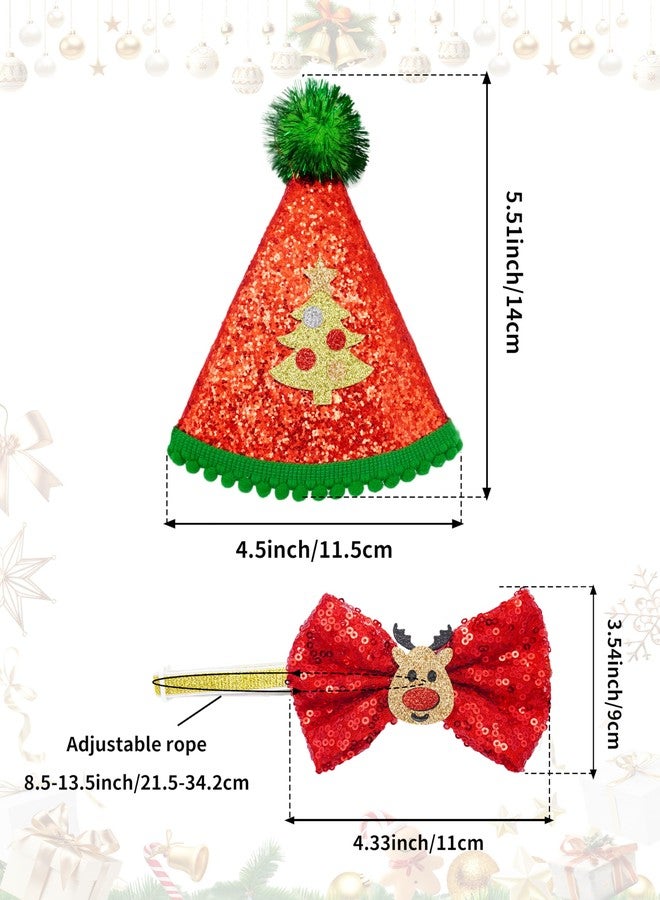 PET SHOW 4pcs Christmas Small Dogs Hats and Bowties Sets Red Green Holiday Cat Party Hat with Bow Ties Puppies Kittens Grooming Accessories Costumes (Christmas) - Image 2